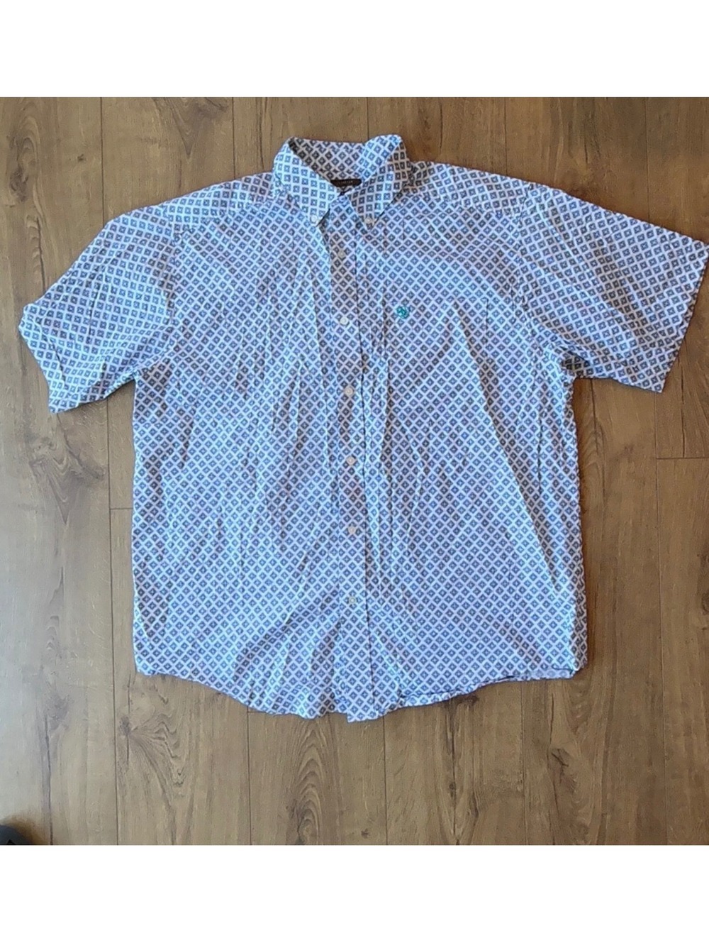 Ariat Mens XL Stretch Short Sleeve Button Up White Blue